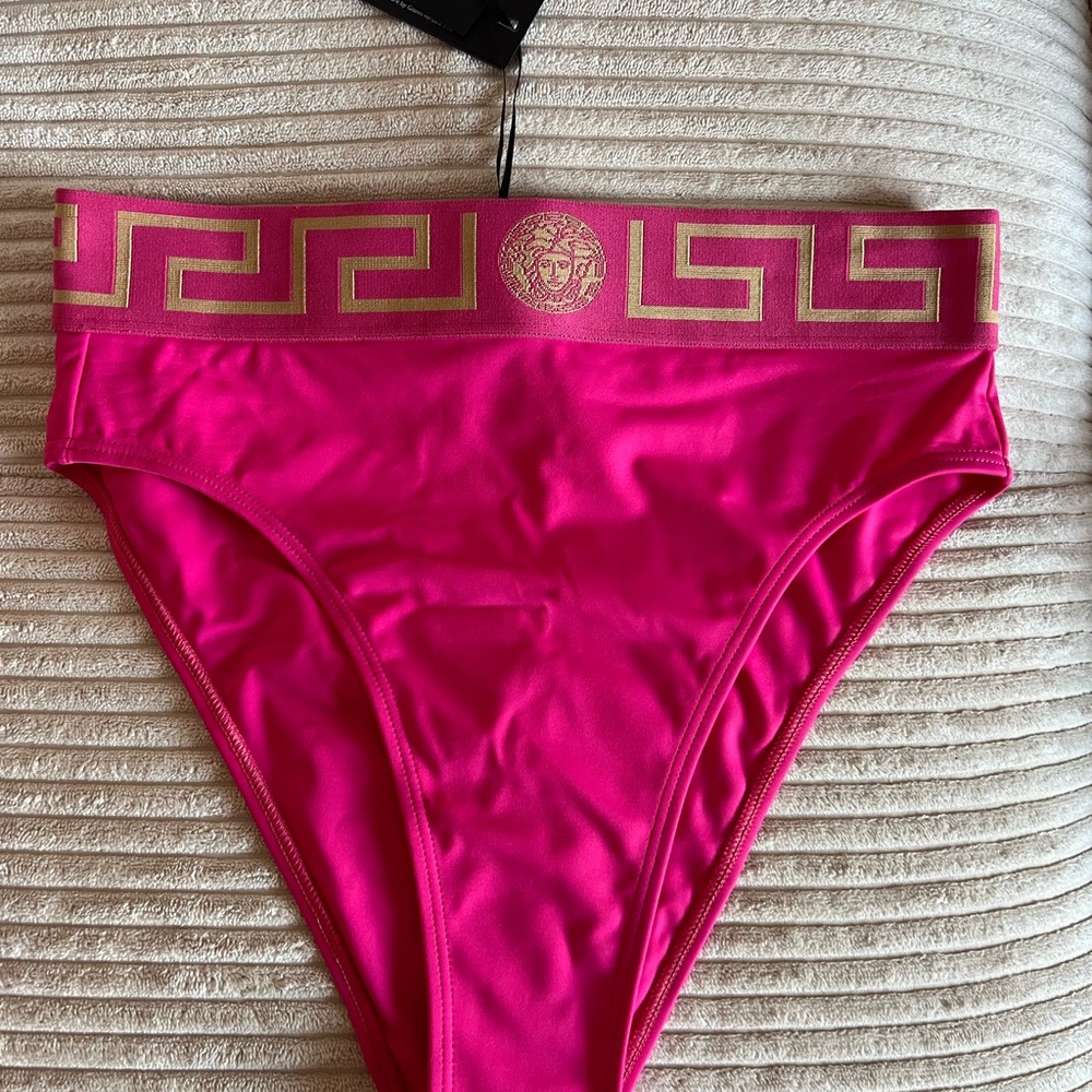 Versace Fuchsia Bikini Bottom with Gold Greek Key